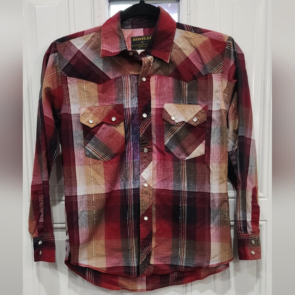 Rustler by Wrangler kid's western pearl snap shirt size Large